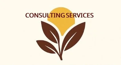 Logo with the words 'Consulting Services' above a stylized plant with a yellow circle at the top
