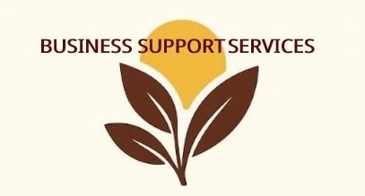 Logo for Business Support Services featuring a yellow and brown stylized flower