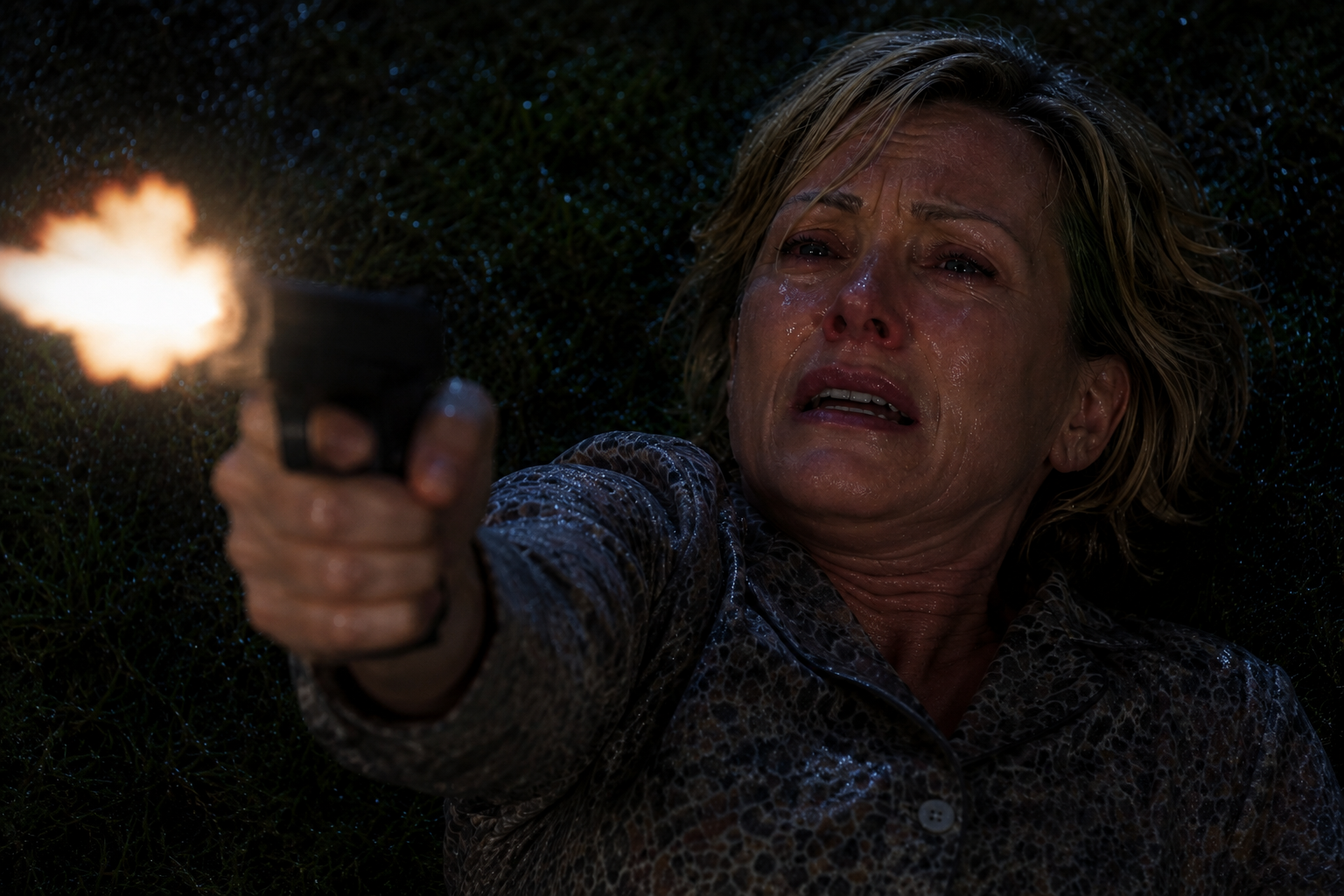 Judgment - Caroline on her back firing gun.png