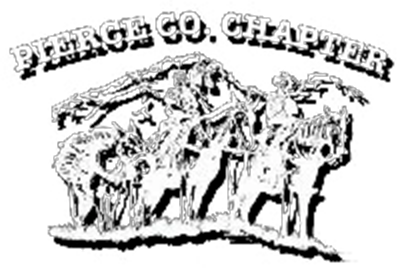Pierce County Chapter logo with a mountain scene and three people on horses