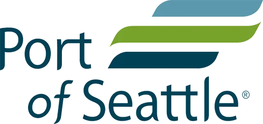 Port of Seattle logo with stylized lines and text.
