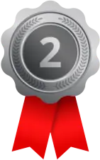 Silver medal with number 2, red ribbon