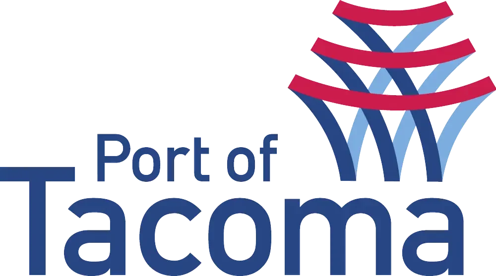 Logo for Port of Tacoma featuring stylized ships in red and blue colors and the text 'Port of Tacoma'