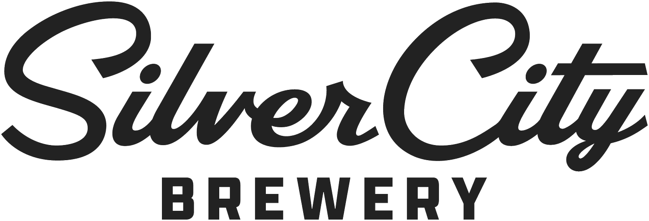 Silver City Brewery logo in black and white with cursive and block lettering