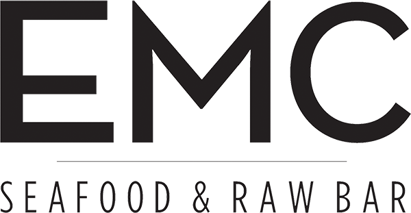 Logo for EMC Seafood & Raw Bar with black text on a white background.