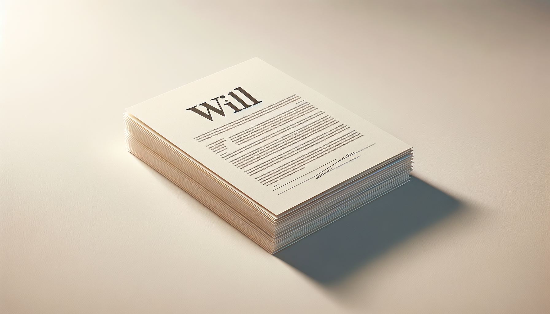 A stack of papers or documents with the word 'Will' printed at the top, illuminated by soft light cast onto a plain surface.