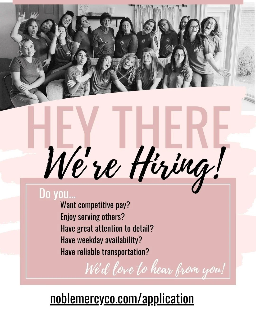 ✨ WE'RE HIRING ✨⁠
⁠
Do you love transforming spaces and bringing order to people&rsquo;s homes?⁠
⁠
Noble Mercy Cleaning Co. is looking for reliable, detail-oriented team members who take pride in their work and enjoy serving others.⁠
⁠
What we offer: