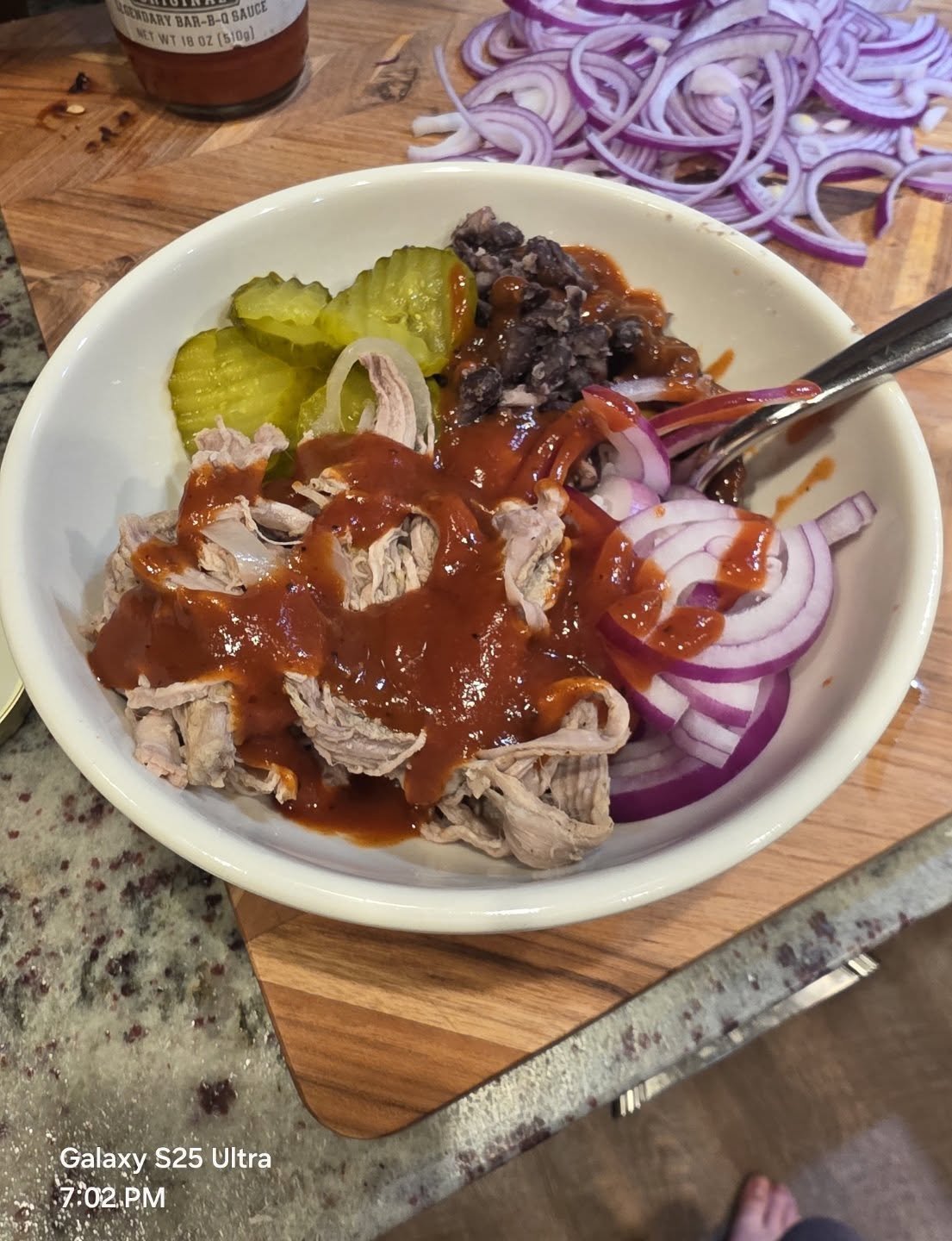 Slow cooked pork tenderloin with a variation of the Cuban Bowl from AllRecipes Again, we are in love with AllReceipes on YouTube! Video in the comments. 

Kudos. It took 6 hours on high. I probably should have stopped at 4, but the pink said, "c