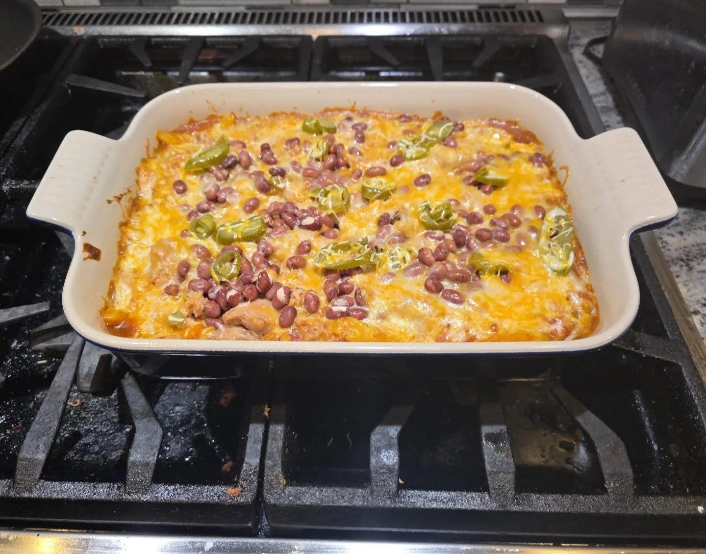 Trust this recipe from @allrecipes . We tested this using pre-made pulled chicken.  Link to the YouTube in comments. It's Taco Tuesday. In Bill's case, triple portion Taco Tuesday. In my It's two portion. It's good. Make it.

#allclad #lecreuset #rot