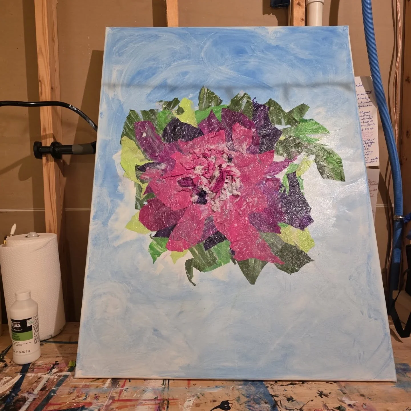 WIP Flower gloss painted tissue paper. Taking an inspiration from Eric Carle and his books.