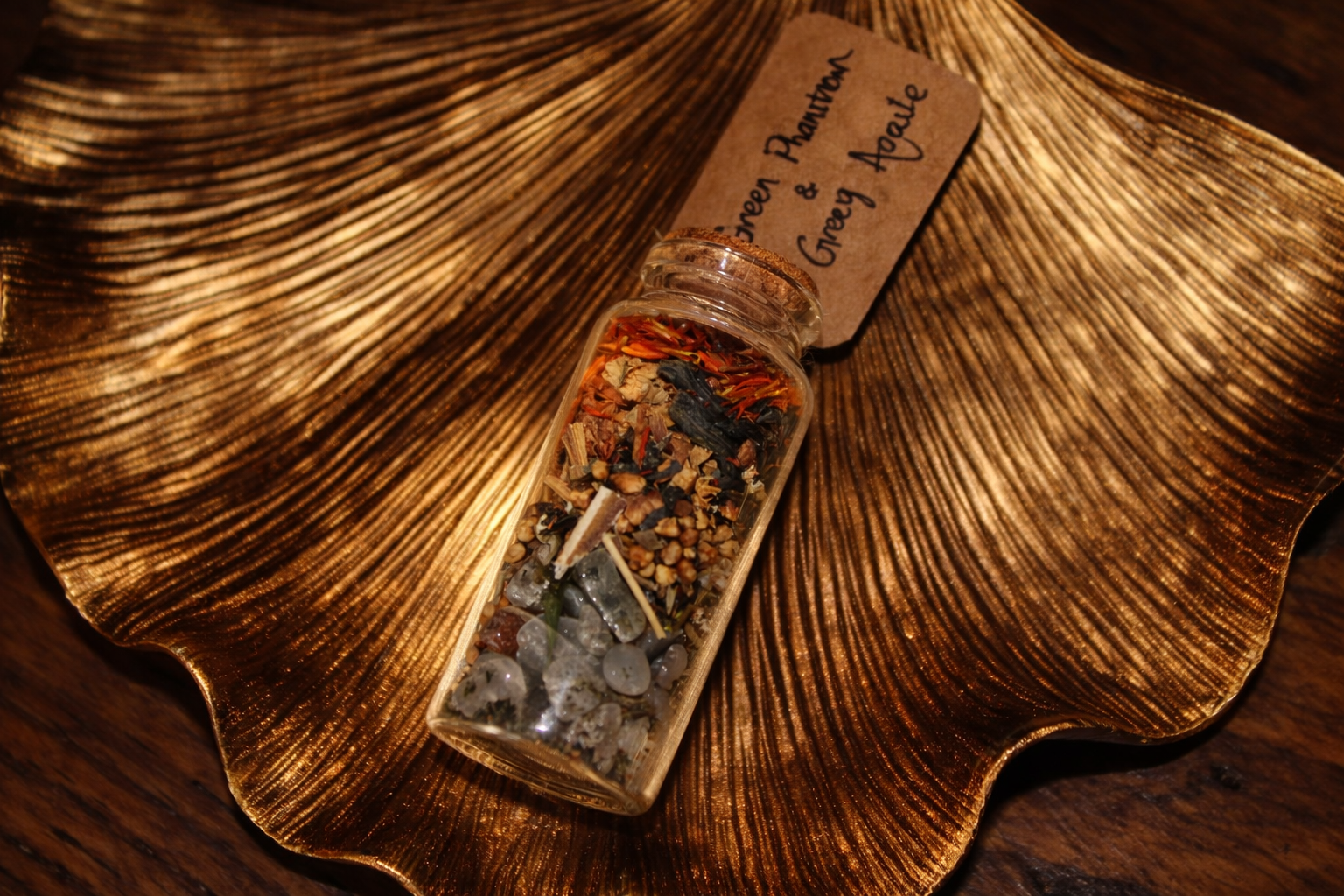 Green Phantom Quartz & Grey Agate Botanical Bottle