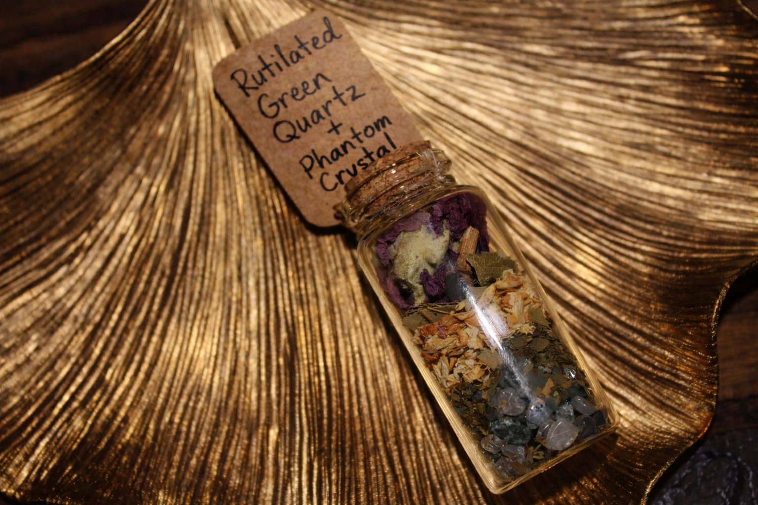 Rutilated Green Quartz & Phantom Crystal Bottle