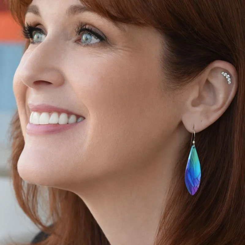 Woman wearing earrings from Harold & Hazel