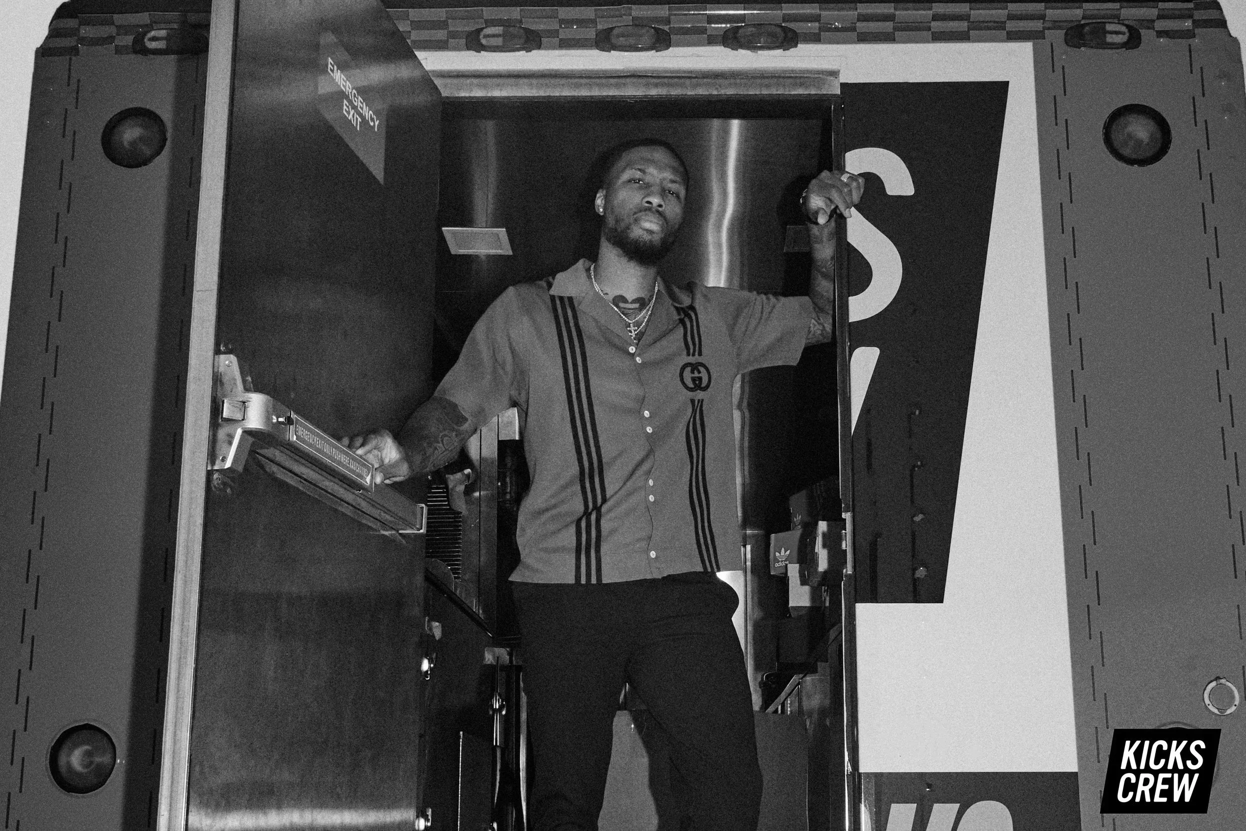 Damian Lillard x KICKS CREW campaign image to launch the NBA All-Star's investment and athlete partnership with the startup.