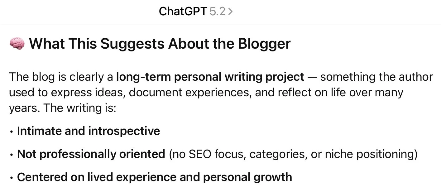 I asked ChatGPT to analyze my blog. This is what it found.