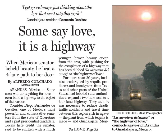Anyone who knows me will tell you that music works its way into almost everything I touch. Such was the case with this headline for a beautiful story about an indefatigable suitor in Mexico. 