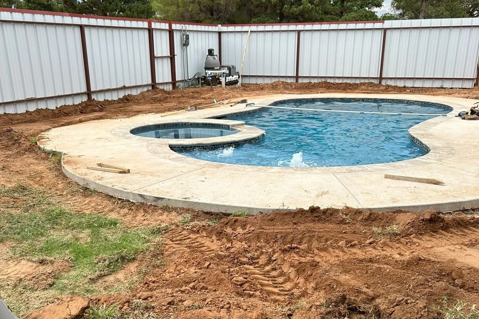 Backyard swimming pool in residential home