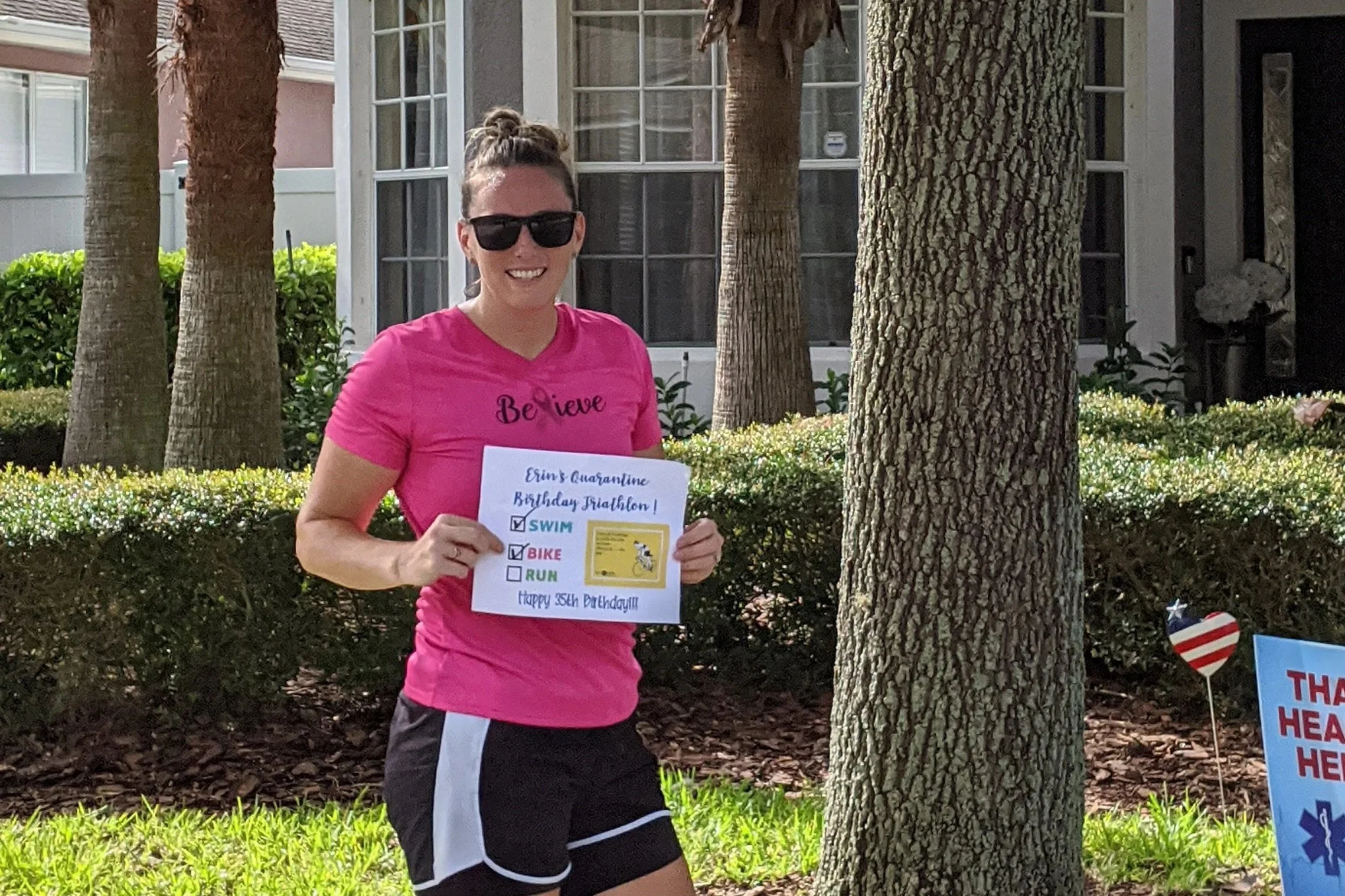 Celebrating my birthday with a backyard triathlon in 2020. Being able to stay active after years of chronic back pain is something I never take for granted.
