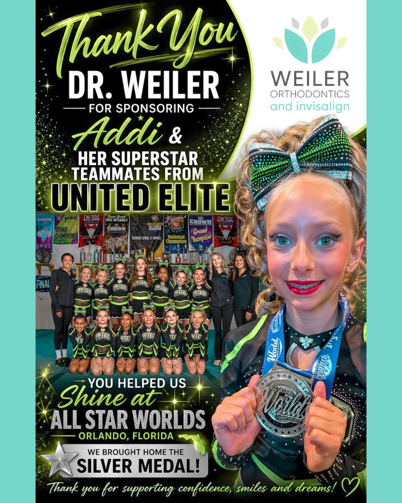 There&rsquo;s nothing better than seeing our patients shine outside the office, doing what they love 💚

We are so proud of Addi and her incredible teammates from United Elite for bringing home a Silver Medal at All Star Worlds in Orlando. Moments li