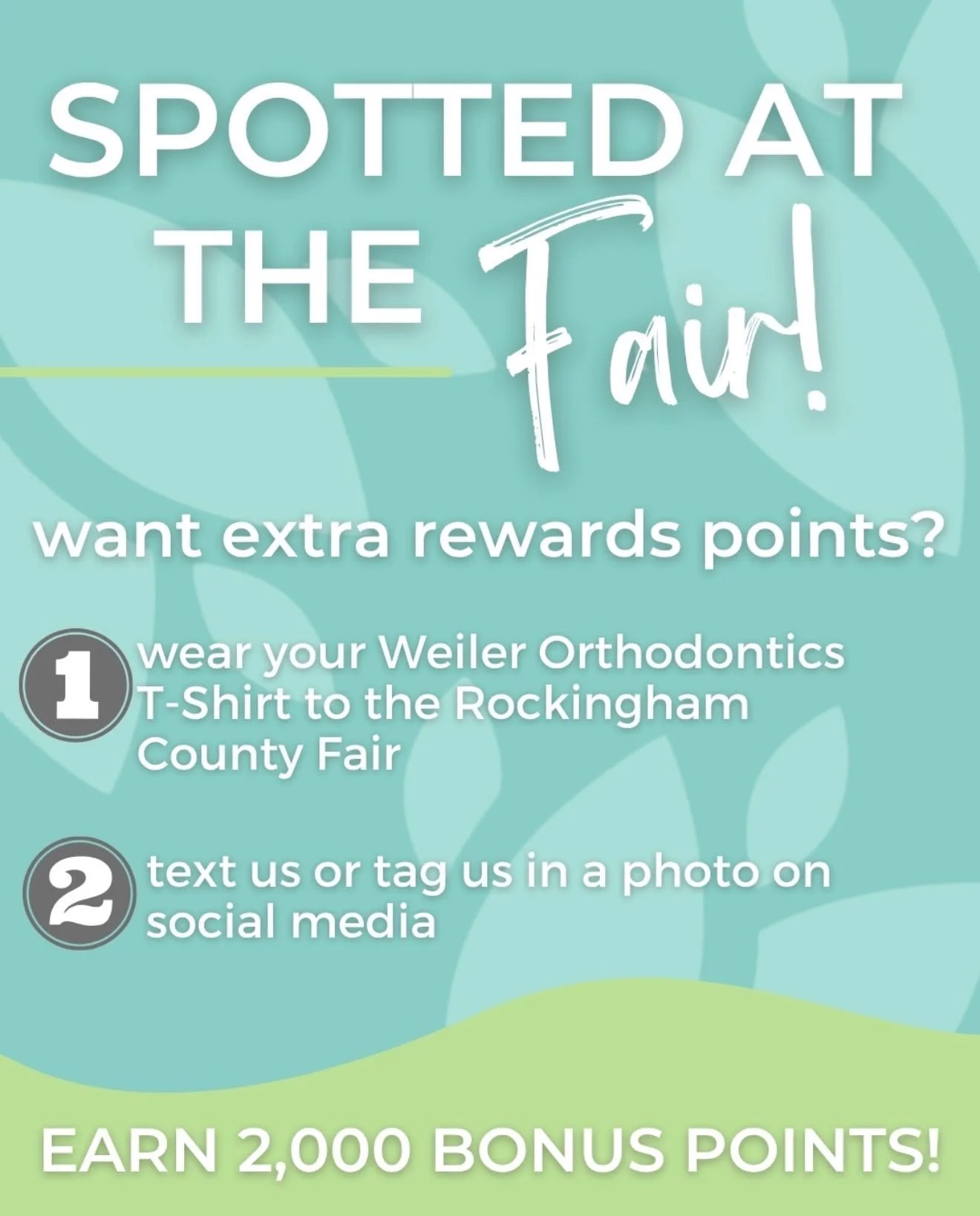 Who says funnel cake is the only thing sweet at the fair? 🎡

The Rockingham County Fair is rolling into town August 10-15, and we have a fair-ly awesome challenge for all of our Weiler patients!

Wear your Weiler Orthodontics T-shirt to the fair, sn