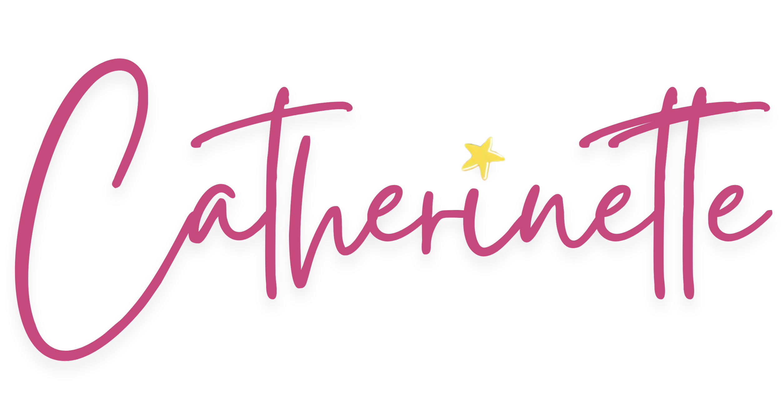 Le mot Catherinette écrit en rose et en lettre attachée. Une étoile remplace le point du i.