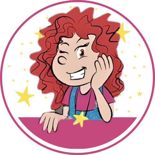 Image semblable à la photo de l'autrice, mais avec Catherinette, le personnage. Elle sourit aussi.