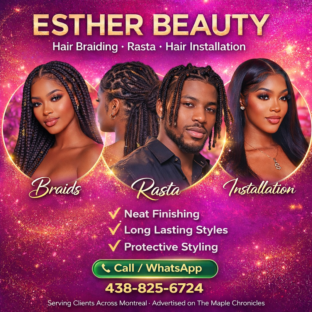 Africcan woman getting braided hair installation at montreal salon