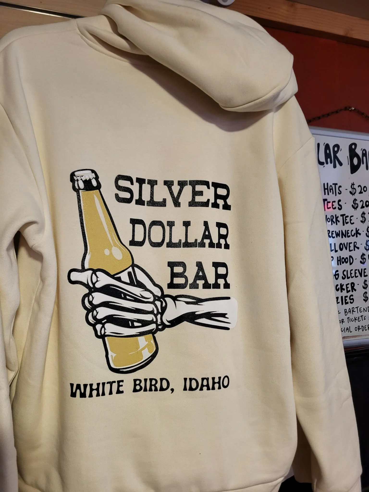 Hoodie with Silver Dollar Bar and beer bottle design