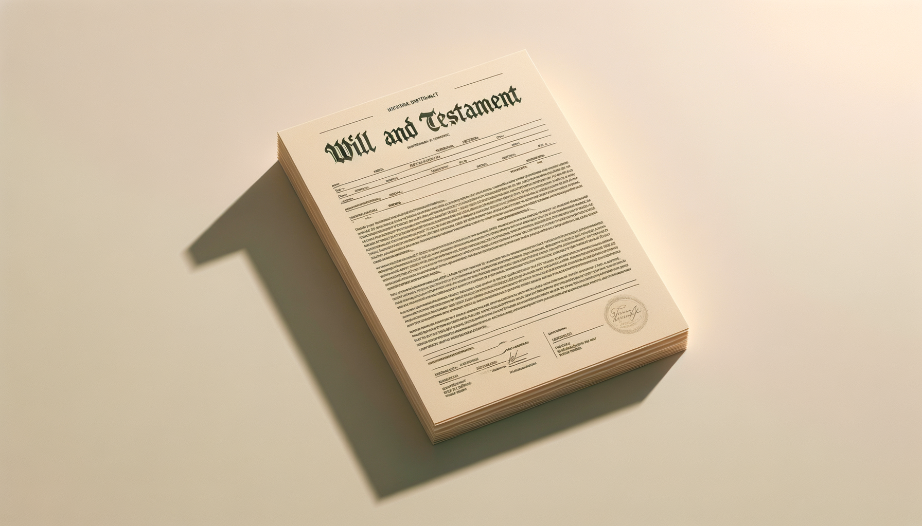 A stack of wills and testaments on a light-colored surface, casting a shadow.