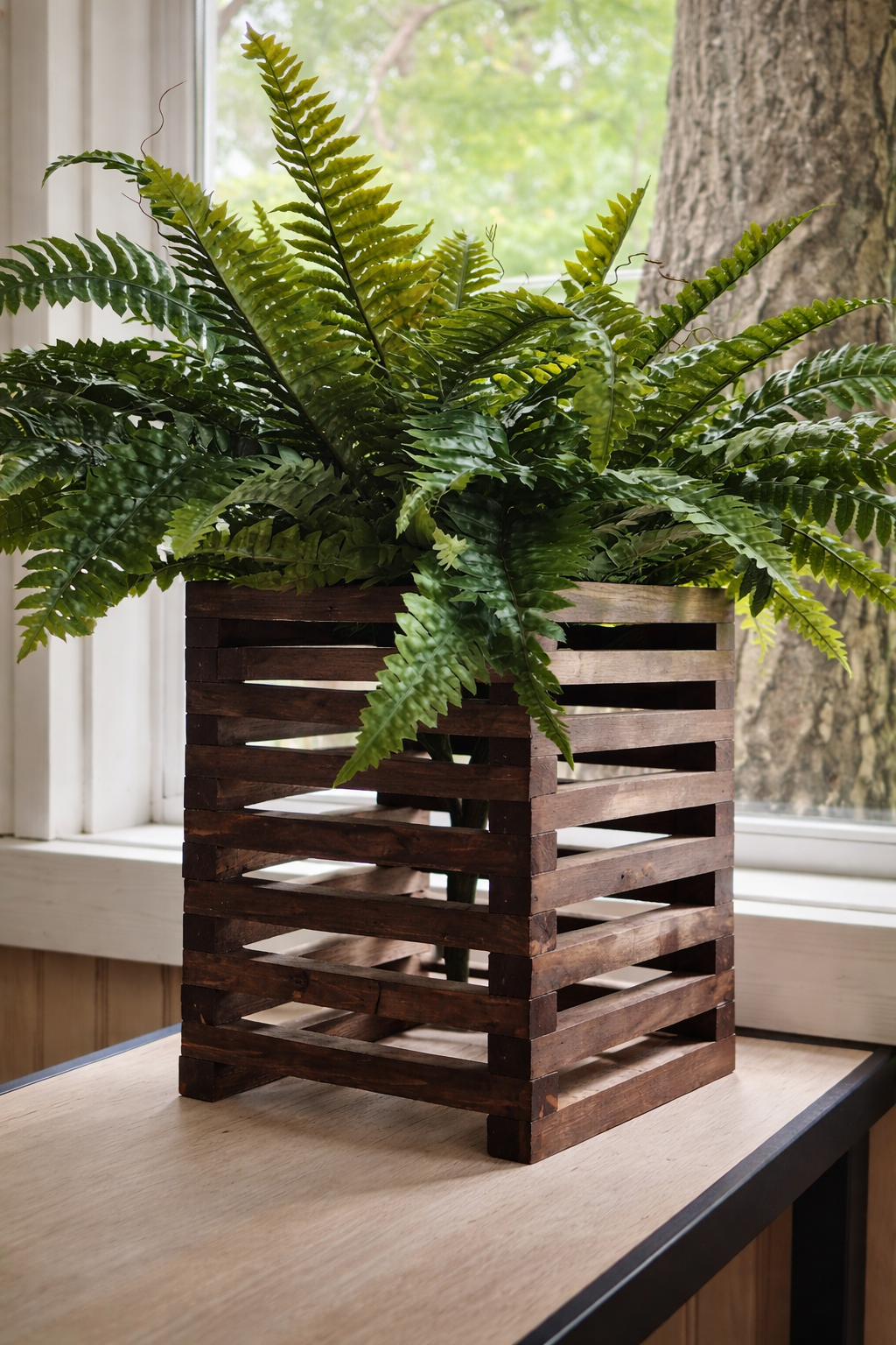 Rustic Slatted Planter for Plants, etc.