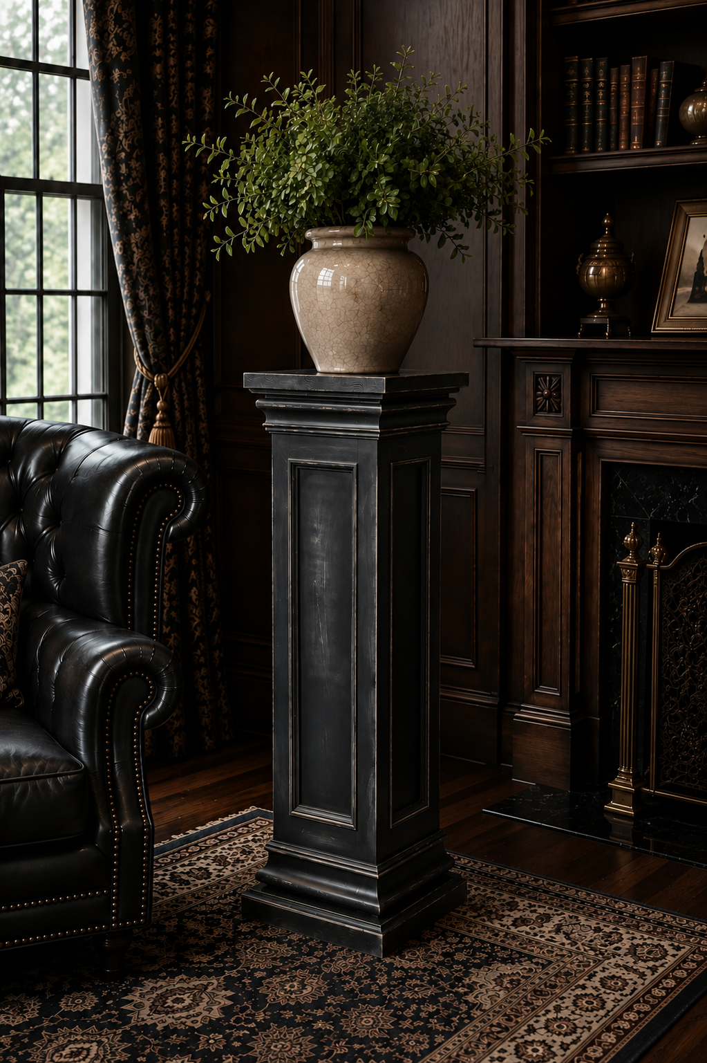 Handmade Wooden Pedestal Column – Antique Finish