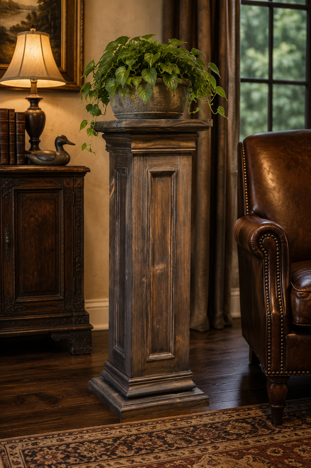 Handmade Wooden Pedestal Column – Antique Finish