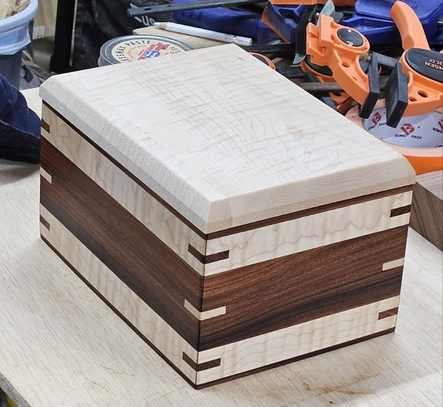 Decorative Wooden Box of Curly Maple and Bolivian Rosewood
