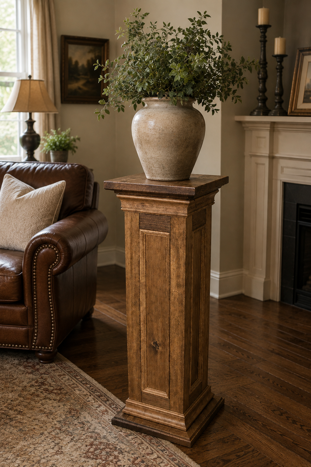 Handmade Wooden Pedestal Column – Antique Finish