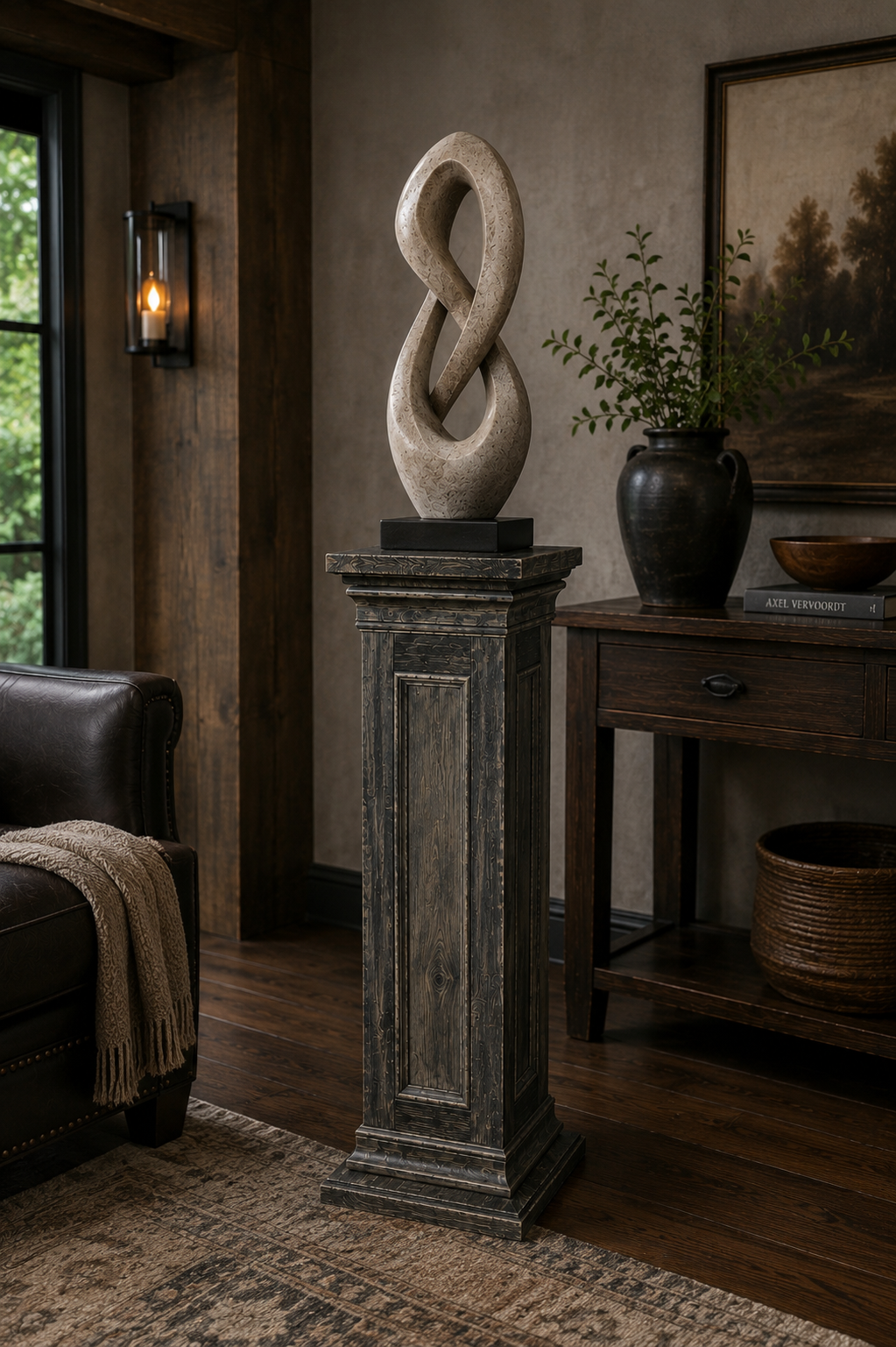 Handmade Wooden Pedestal Column – Antique Finish