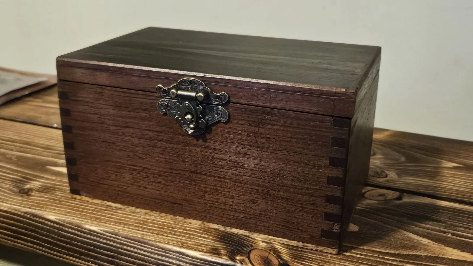 Decorative Wooden Box of Peruvian Walnut, Black Limba and Ebony