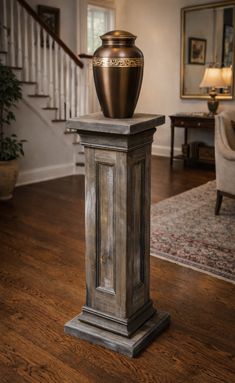 Handmade Wooden Pedestal Column – Antique Finish