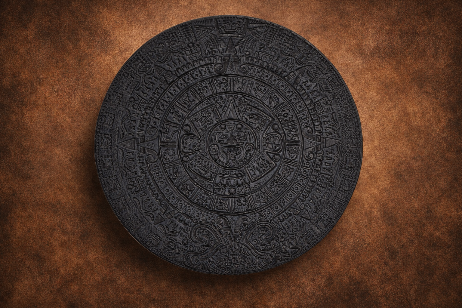 Hand-Cast Aztec Sun Stone Wall Sculpture – Satin Black Finish (35″)