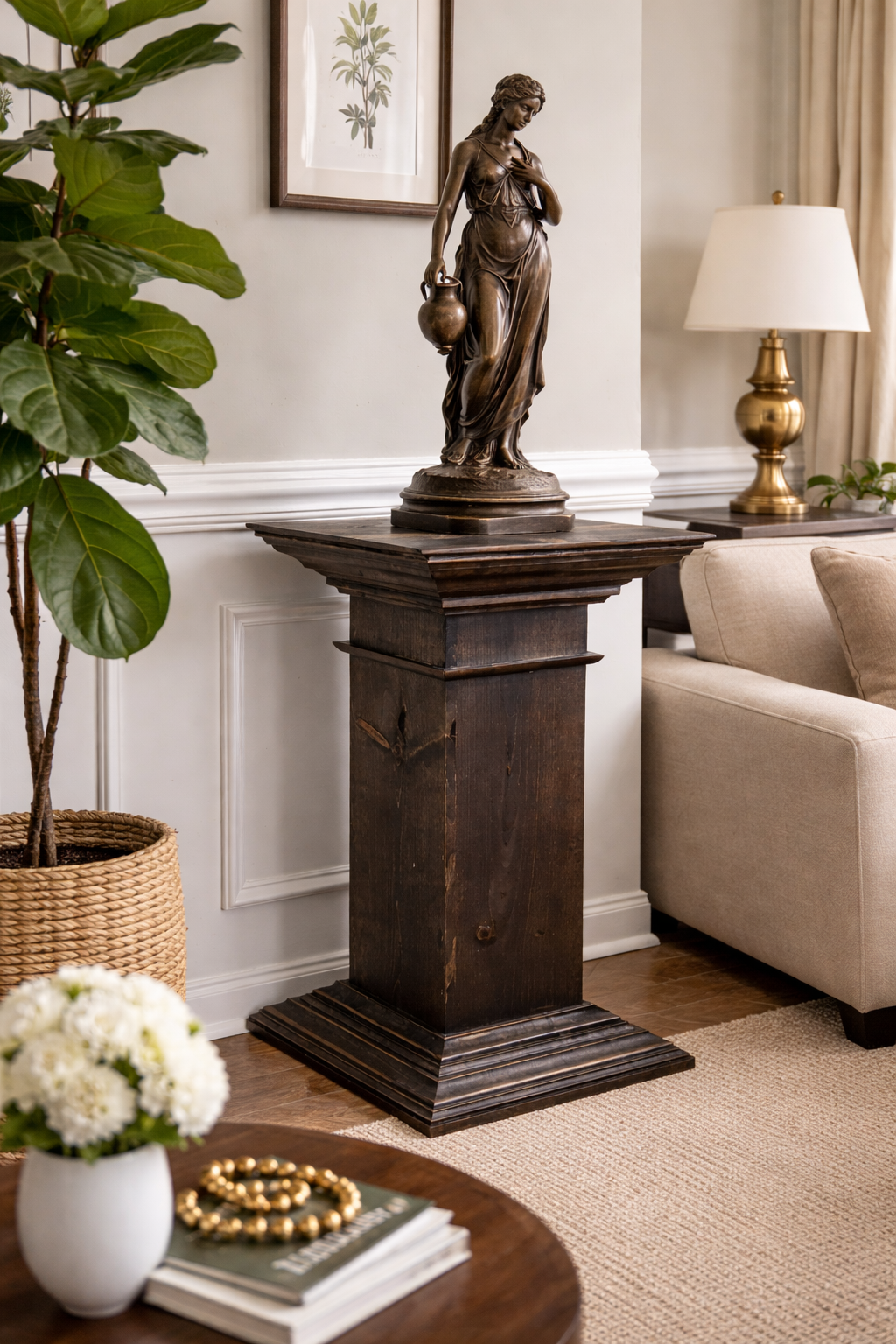 Large 20" x 20" Wooden Column/Pedestal Display for Showcasing Plants, Statues, Vases, etc.