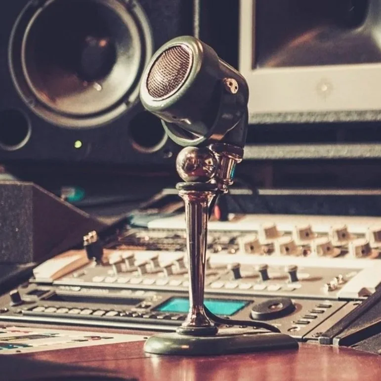 Ed Bishop records voiceovers on this mic