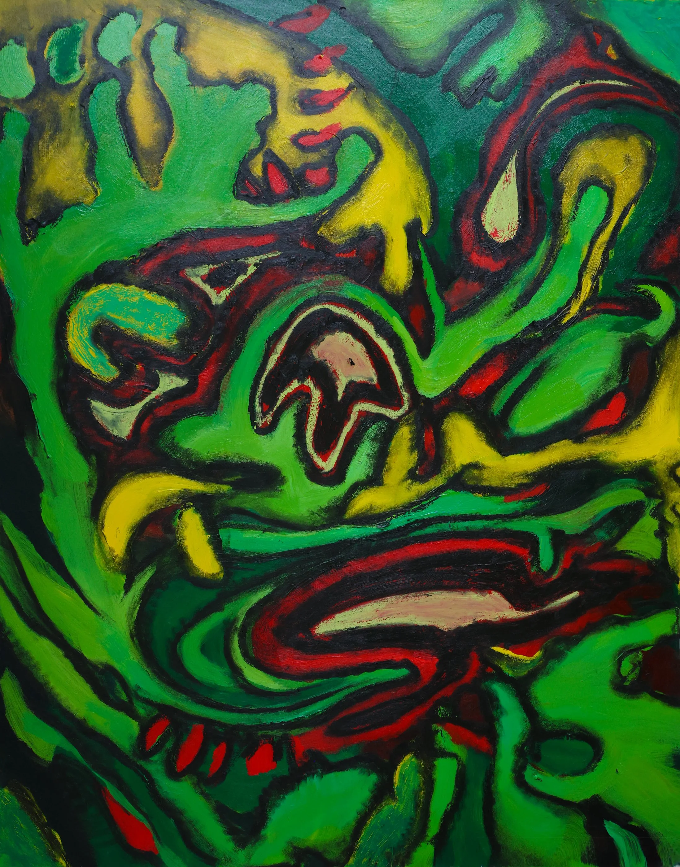 In the Light That Grows    |   
48 × 60 in    |   
Acrylic and oil pastels on canvas    |   
2024