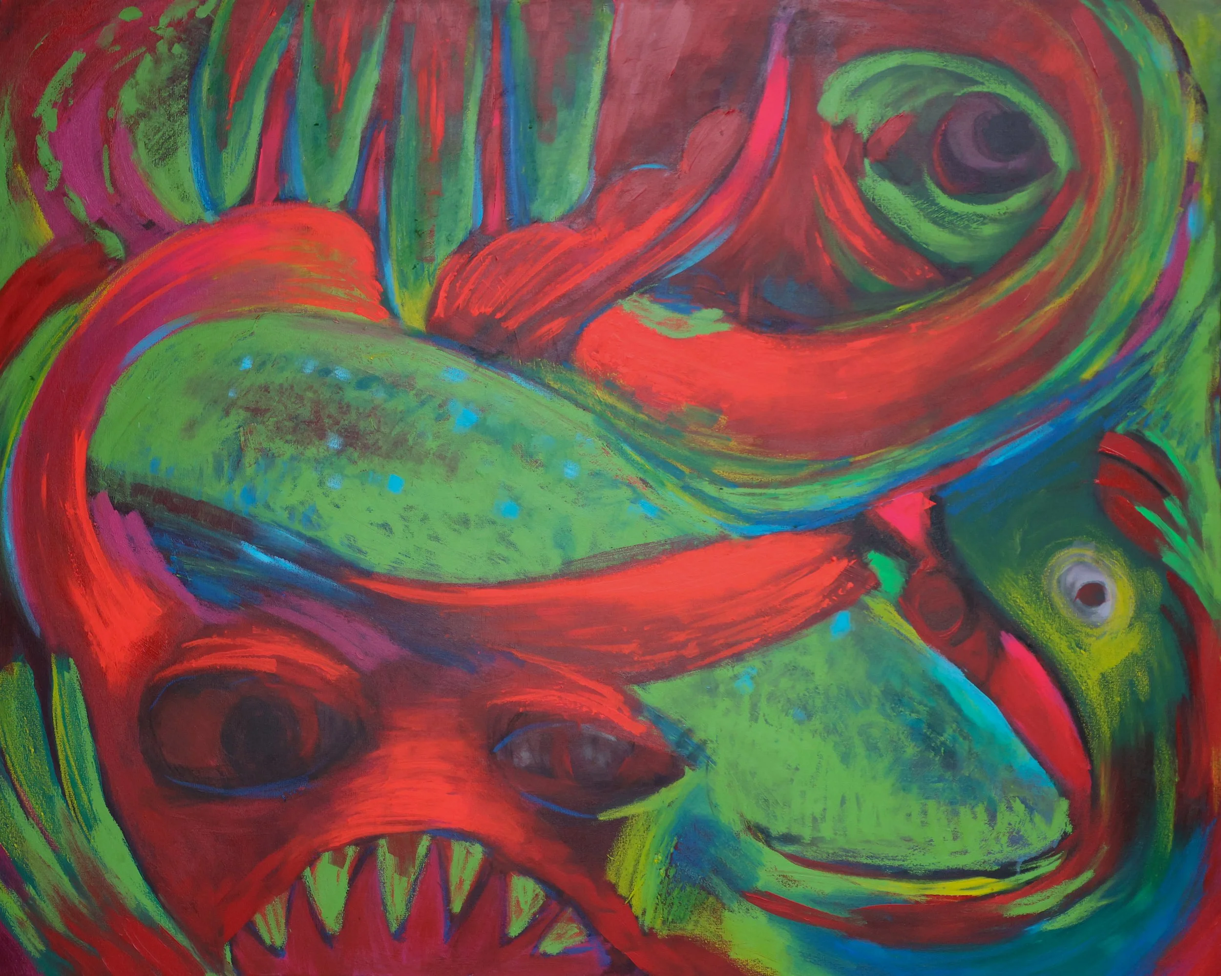 Beast of the Heart    |   
48 × 60 in   |   
Acrylic and oil pastels on canvas    |   
2024
