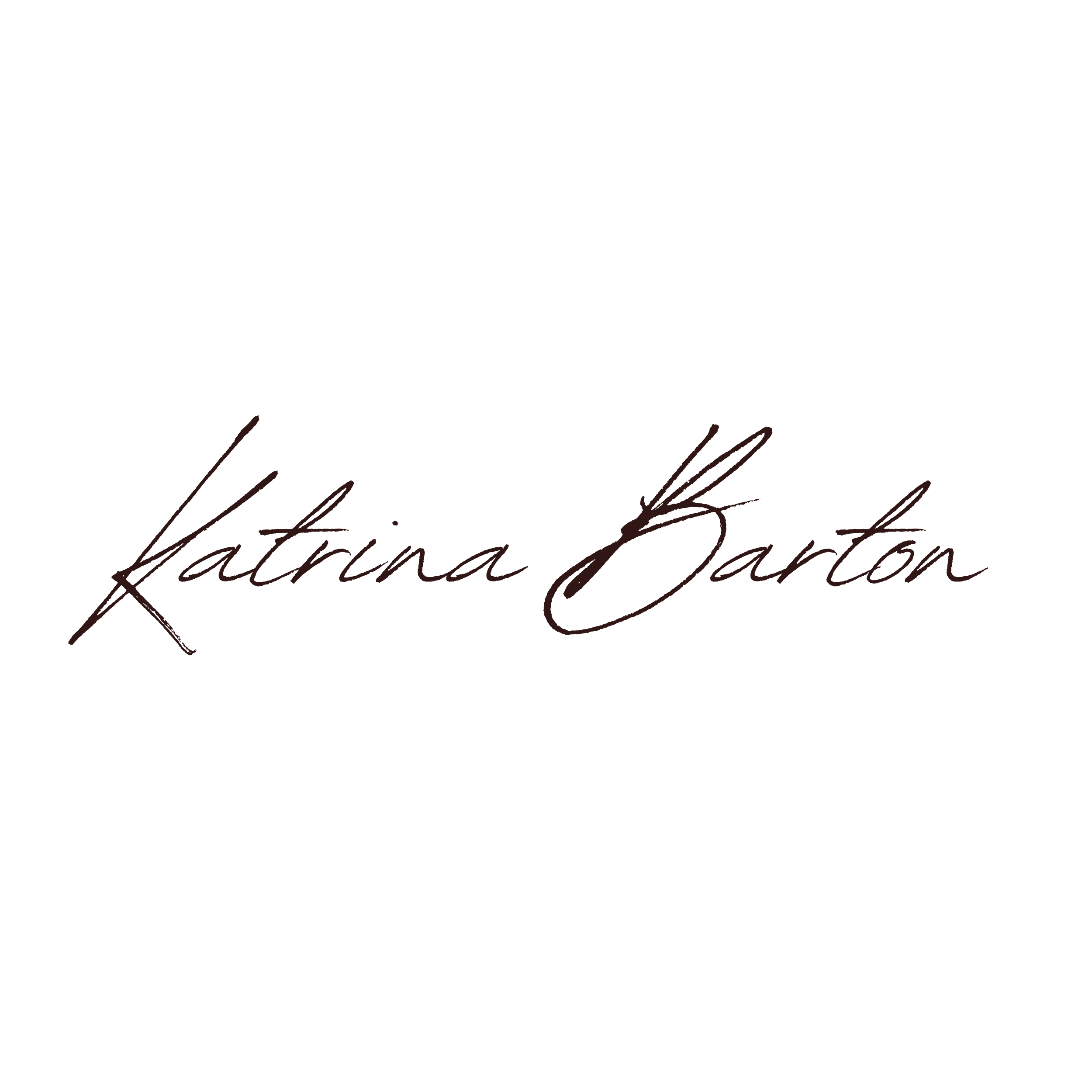 A black background with beige cursive text that says "Katrina Barton."