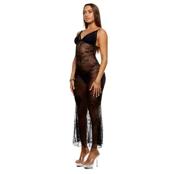 Take it easy lounge lace nightgown-Black.webp