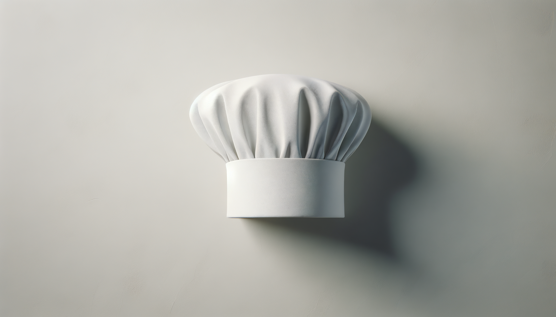 White chef's hat on a light background with shadow.
