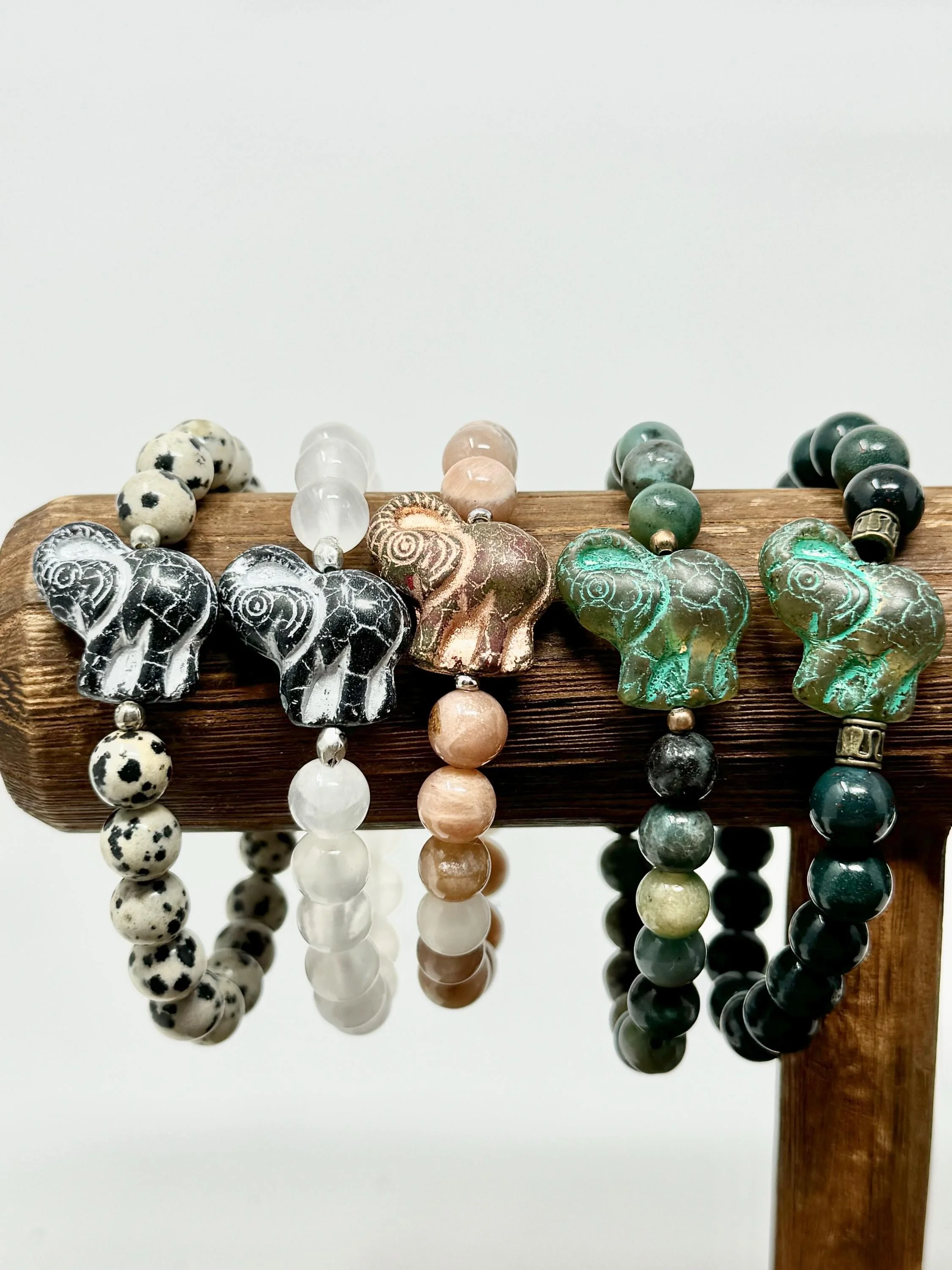 Boho Gemstone Elephant Bracelet: Czech Glass Artisan Jewelry