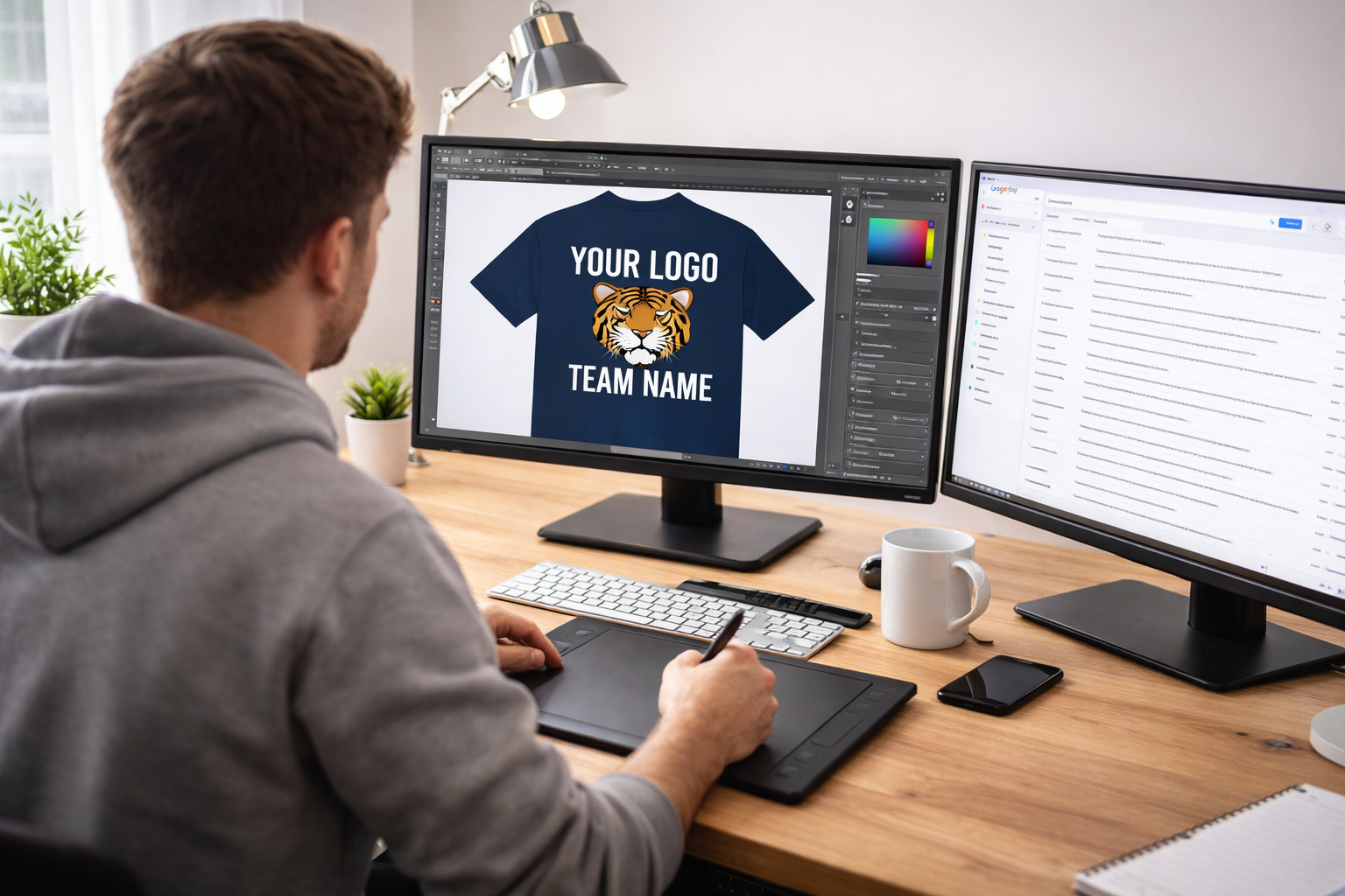 Person designing custom apparel on computer