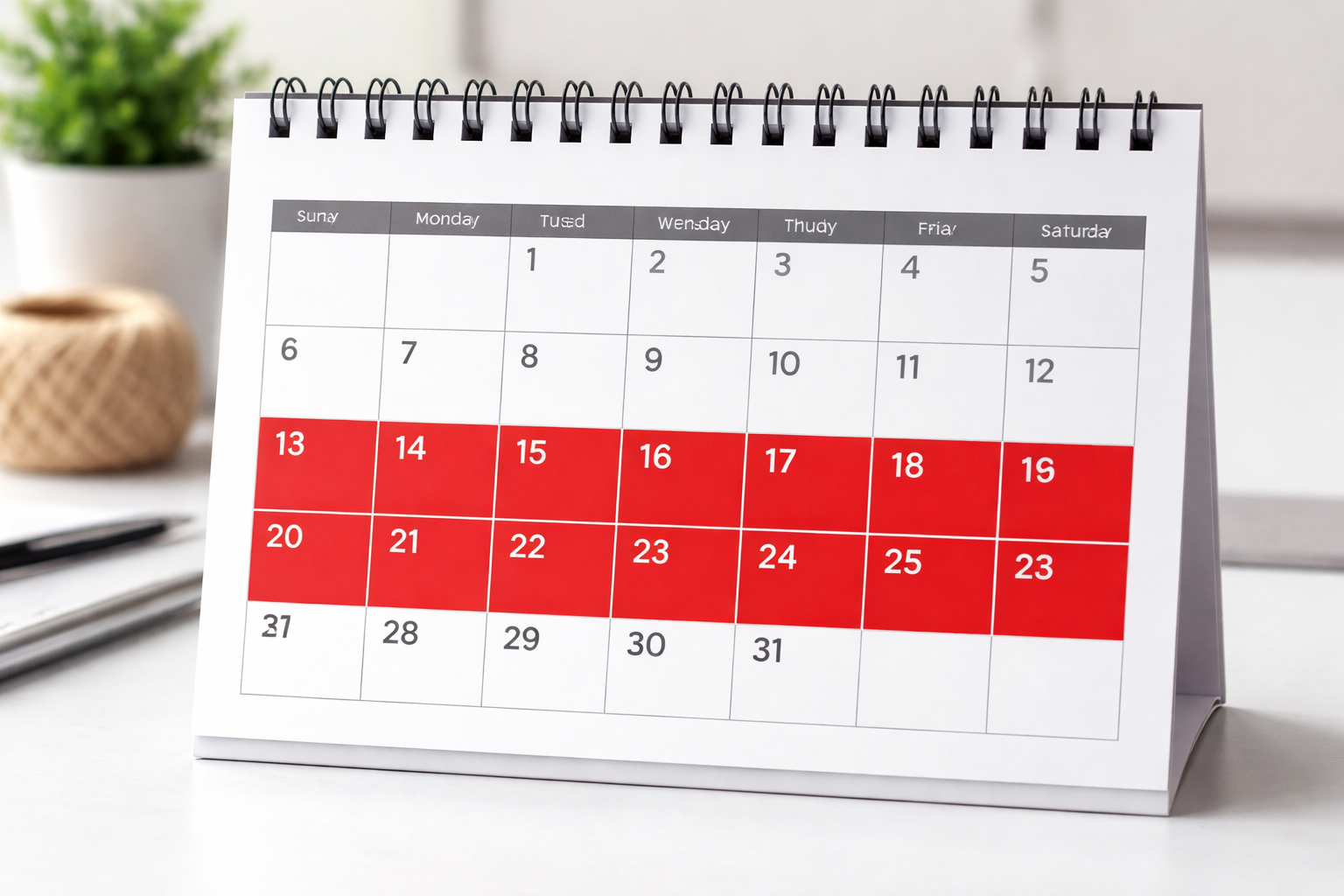 Image of a calendar showing 14 days