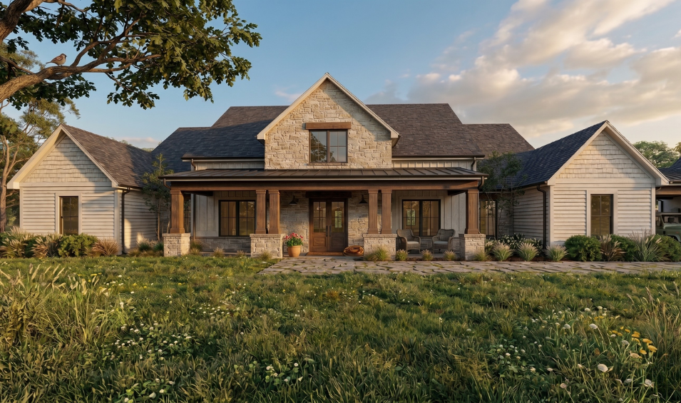modern farmhouse front porch stone exterior wooden beams.png