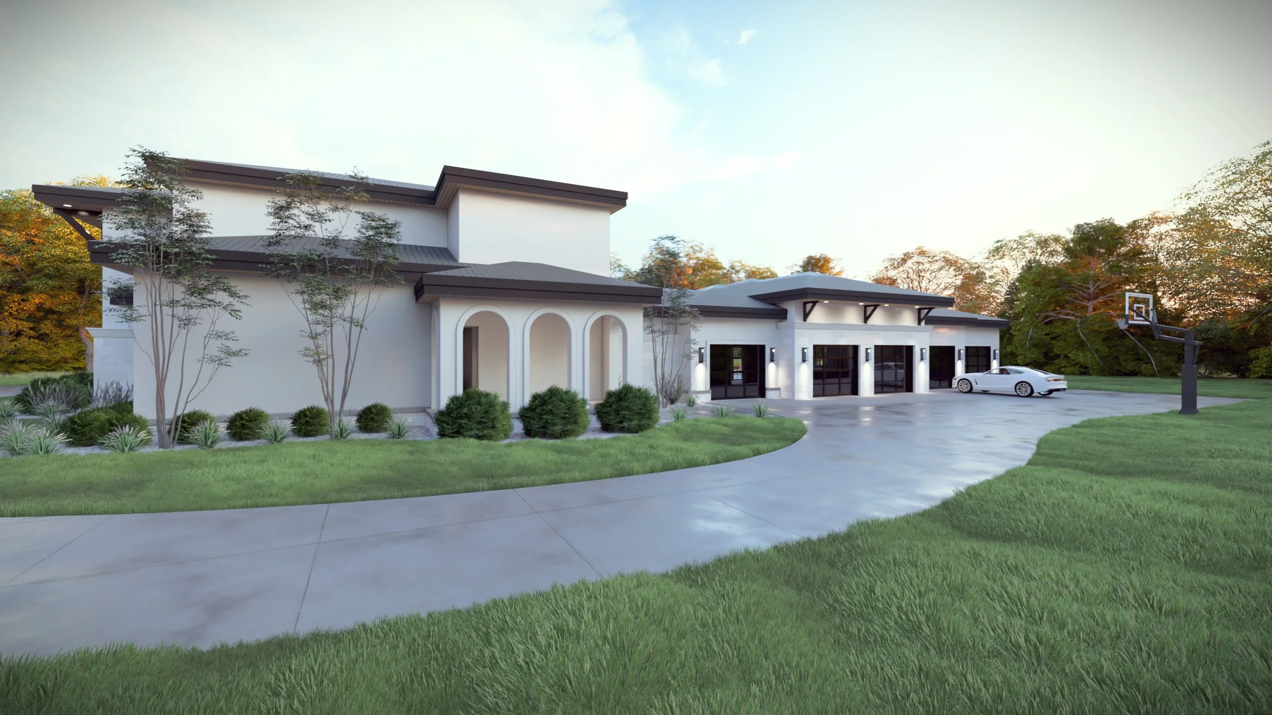 Custom Mediterranean home with multi-car garage designed for both function and luxury curb appeal.